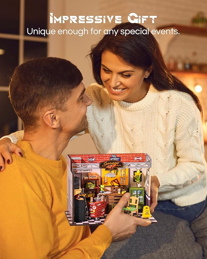 House Kit Garage Workshop, Build 1/20 Mini House Building Kit with LED