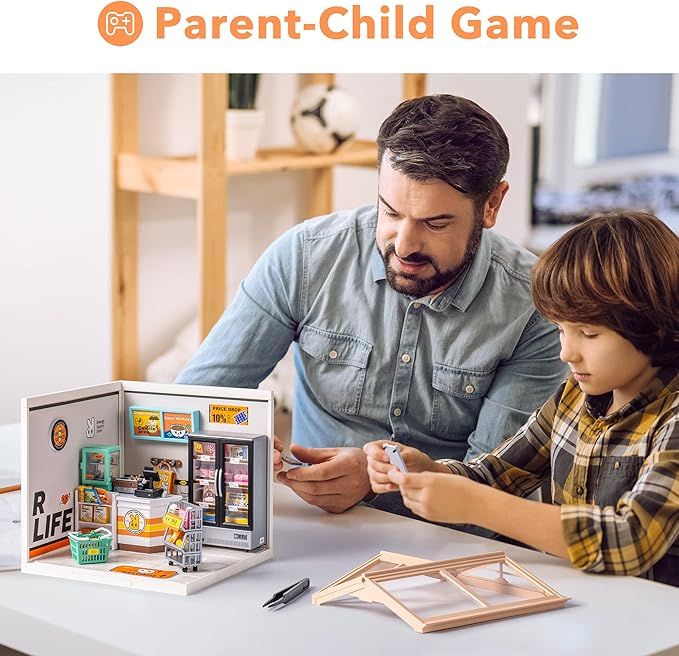 Mini House with Accessories Model Supply Store Kit with LED