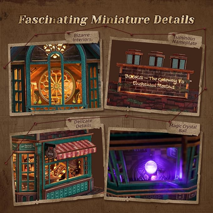 Building Model Kit with LEDs - DIY Miniature Magical Bookstore